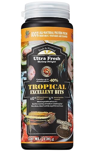 Ultra Fresh Tropical Fish Food, Wild Sword Prawn, Natural Color Enhancement, Slow Sinking Pellet for Discus, Angelfish, Medium Sized Cichlids and