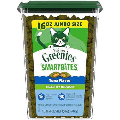 Greenies Feline Smartbites, Cat Treats Healthy Recipe, Indoor Cat Treats, Tuna Flavor, 16 oz. Tub