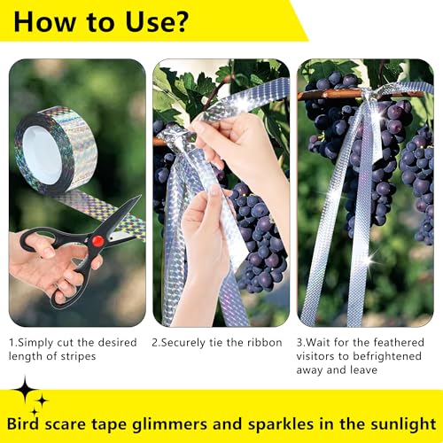 Bird Scare Reflective Tape, 262 Feet per Roll, Double-Sided Reflective, for Repelling Sparrows and Woodpeckers, Suitable for Outdoor Use in Homes