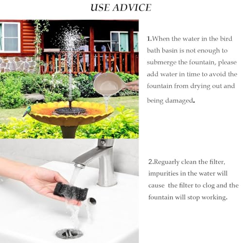Solar Fountain Water Pump for Bird Bath, New Upgraded Mini Solar Powered Fountain Pump 1.5W Free Standing Solar Panel Kit Water Fountain for Garden
