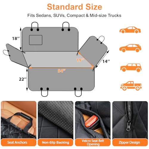 URPOWER Dog Car Seat Cover for Pets 100% Waterproof Seat Cover Hammock 600D Heavy Duty Scratch Proof Nonslip Durable Soft Back Seat Covers for Cars