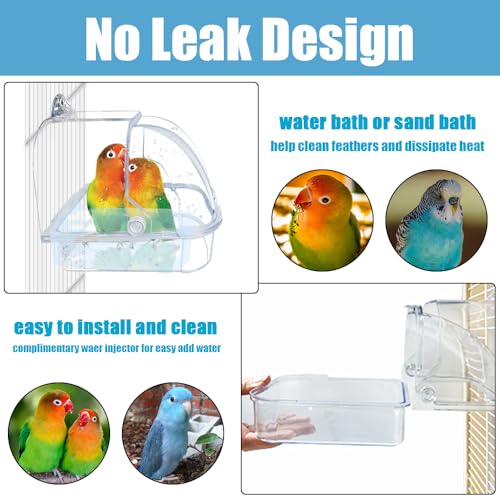 Bird Bath for Cage, Plastic Water Bowl Feeder for Pet Birds, Parrot Bathtub with Hanging Hooks for Little Bird Parrots Spacious Parakeets Portable