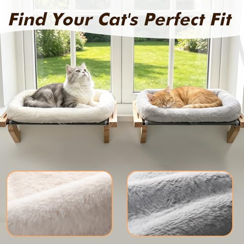 AMOSIJOY Cat Sill Window Perch Sturdy Hammock Window Seat with Cushion Bed Cover, Wood & Metal Frame for Large Cats, Easy to Adjust Cat Bed for Windowsill, Bedside, Drawer and Cabinet(Cushion Bed)