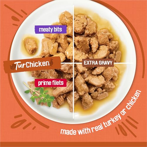 Purina Friskies TurChicken Turkey and Chicken Wet Cat Food Variety Pack with Meaty Bits,  Filets, and Extra Gravy, 48 ct.