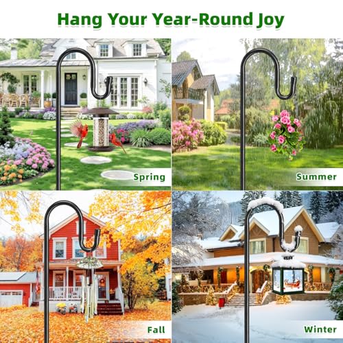 COCONUT 62" Shepherds Hooks for Outdoor, Bird Feeder Pole with 5 Prong Base, Adjustable Height Shepherds Hook for Hummingbird Feeder, Bird Feeder