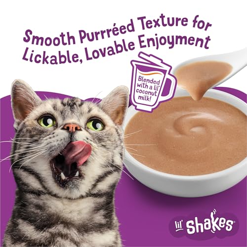 Purina Friskies Pureed Cat Food Topper, Lil’ Shakes With Enticing Chicken Lickable Cat Treats - (Pack of 16) 1.55 oz. Pouches