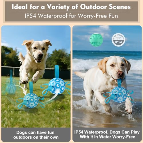 Interactive Dog Toys Dog Soccer Ball to Keep Them Busy,Durable Automatic Moving Jumping Dog Balls with Straps for Small/Medium/Large Dogs, USB