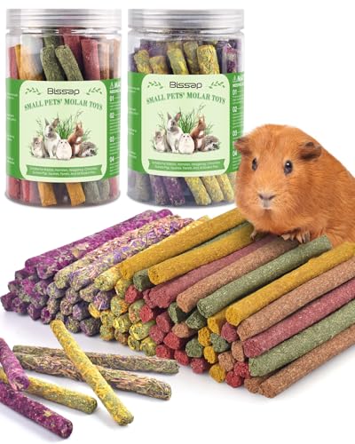 Bissap 72 PCS Rabbit Chew Sticks, Natural Timothy Hay Pumpkin Sugar Beet Carrot Strawberry Rose Dahlberg Daisy Forget-me-not Flower Treat for Bunny