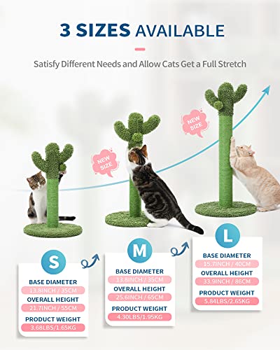 Made4Pets Cat Scratching Post, 25.6" Cactus Cat Scratcher Kitten Scratch Post with Sisal Rope for Indoor Cats Claw Scratcher, Vertical Green Cat Tree