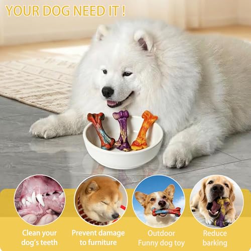 3 Pack Dog Chew Toy for Aggressive Chewers, Bacon Flavored Indestructible Dog Bone Toys for Medium/Large Breed to Keep Them Busy