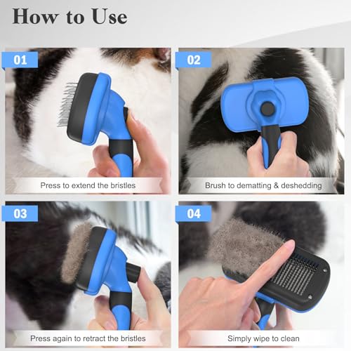 Swihauk Self Cleaning Slicker Brush - Skin Friendly Deshedding Grooming Tool for Dogs & Cats, Suitable for Shedding & Haired Pets, with Pet Supplies
