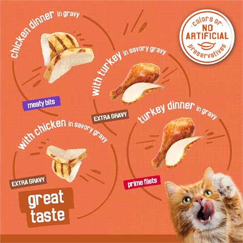 Purina Friskies TurChicken Turkey and Chicken Wet Cat Food Variety Pack with Meaty Bits,  Filets, and Extra Gravy, 48 ct.