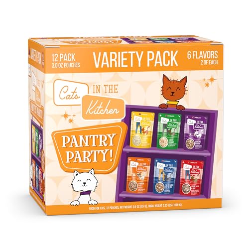 Weruva Cats in the Kitchen, Pantry Party Pouch Variety Pack in Gravy Cat Food, 3oz Pouch (Pack of 12)
