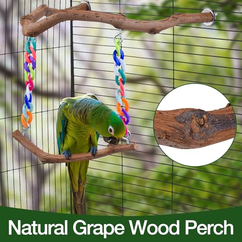 Bird Swing Toys, Standing Bird Perch with Natural Grape Wood, U Shape Hangable Birdcage Accessories, Birds Chewing Toy for Budgerigars, Parakeets