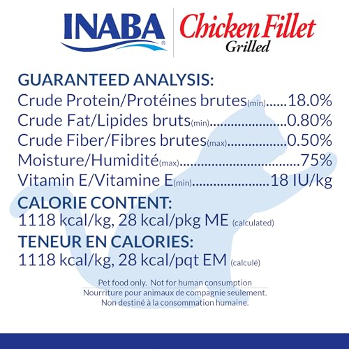 INABA Premium Grilled Chicken Fillet Cat Treats with Vitamin E and Green Tea Extract, 0.9 Ounces Each, Pack of 10, Variety Box
