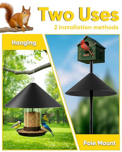 19 Inch Metal Squirrel Baffle for Bird Feeder Pole, Squirrel Proof Bird Feeders for Outdoors Hanging Cover for Rain Guard, Rust Proof Chew Proof