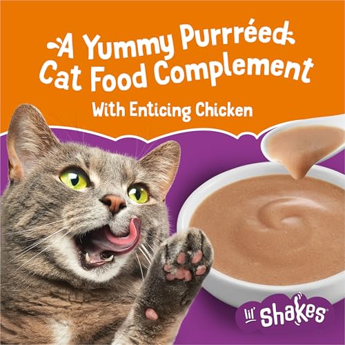 Purina Friskies Pureed Cat Food Topper, Lil’ Shakes With Enticing Chicken Lickable Cat Treats - (Pack of 16) 1.55 oz. Pouches