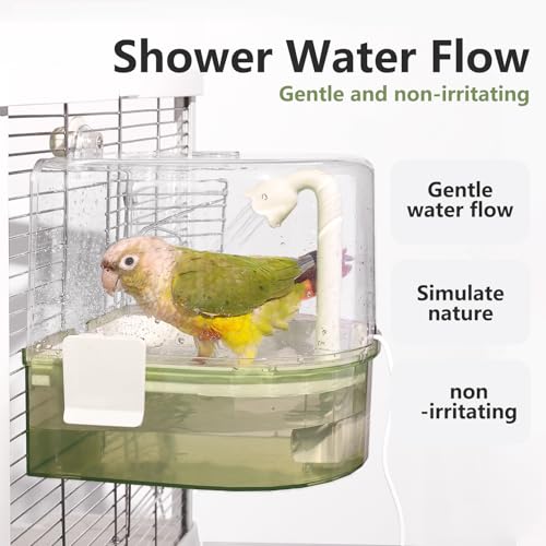 Automatic Bird Baths for Cage – Indoor Parakeet Bath with Pump, Bird Shower with 2 Modes Running Water, Bird Cage Accessory for Pet Birds Conure