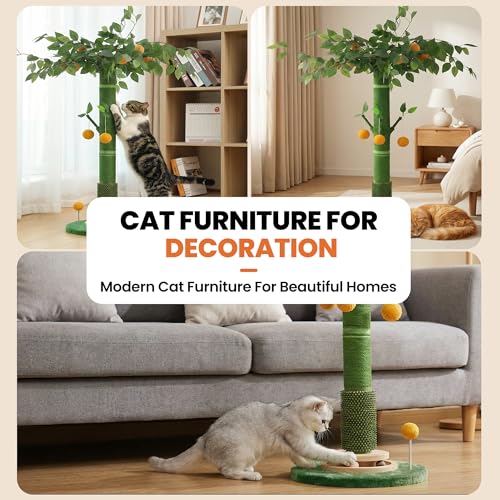 53" Extra Tall Cat Scratching Post for Large Cats, Heavy Duty Vertical Scratcher with Natural Sisal Rope, Stable Climbing Pole with Hanging Ball for