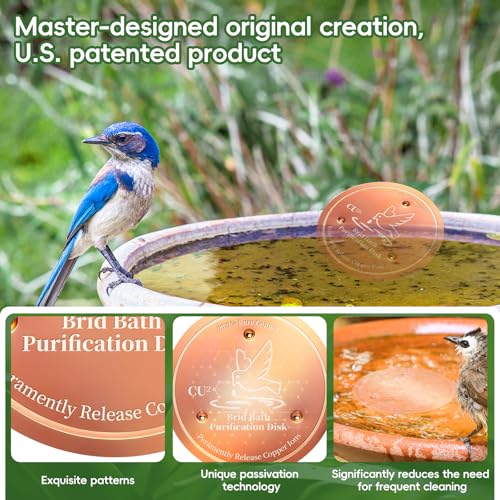 Bird Bath Copper Disk, 99.99% Pure Copper Cleaning Disk, Natural Cleaning Solution for Outdoor Birdbath, Helps Extend time Between birdbath Cleaning