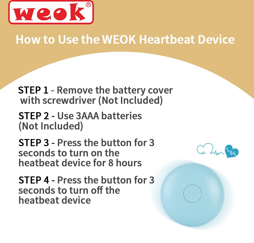 WEOK Heartbeat Puppy Toy, Comfort Cuddler Pillow, Dog Anxiety Relief Calming Aid,Heartbeat Stuffed Toy for Dogs,Puppy Heartbeat Toy Sleep Aid,Dog