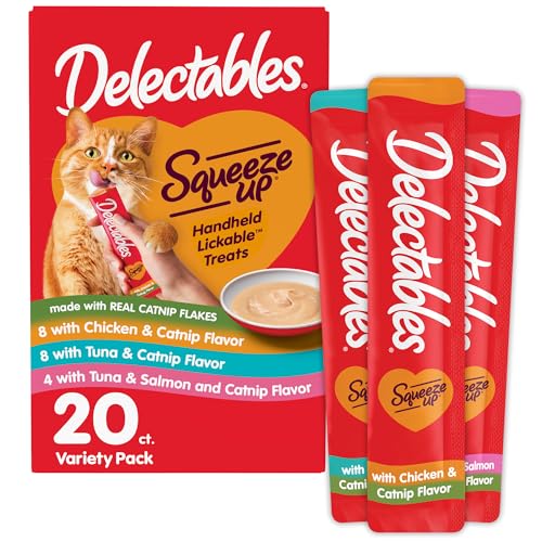Delectables Squeeze Up Catnip Variety Pack, Creamy Squeezable Puree, Lickable Wet Cat Treats, Grain Free, No Added Fillers, No by-Products, No Added