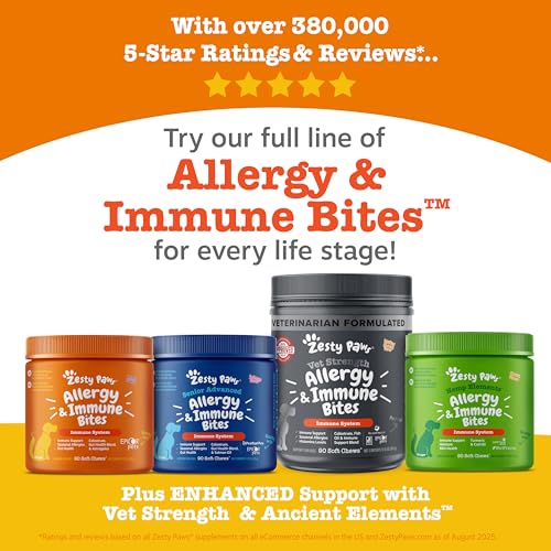 Zesty Paws Allergy Immune Bites - Dog Allergy Chews, Dog Probiotics for Itchy Skin and Ears, Peanut Butter, 90ct