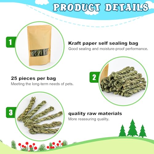 25pcs Rabbit Timothy Hay Toy for Bunny Small Animal Treats Natural Grass Stick Chew Toys Snacks Molar Teeth Grinding for Guinea Pigs Chinchillas
