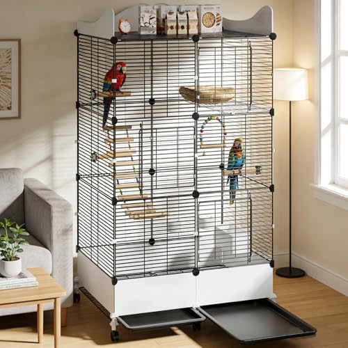 Encrypted Bird Cage Large Bird Cages 57-Inch, Top Storage Space, Bottom Splash Guard with Essential Bird Supplies – Durable & Spacious Aviary