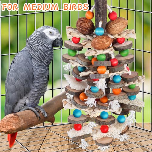 BBjinronjy Large Parrot Toys Bird Chewing Toys-Natural Nuts Corn Loofah Wooden Bird Cage Toy for African Grey,Macaws,Conure,Cokatoos,Cockatiel