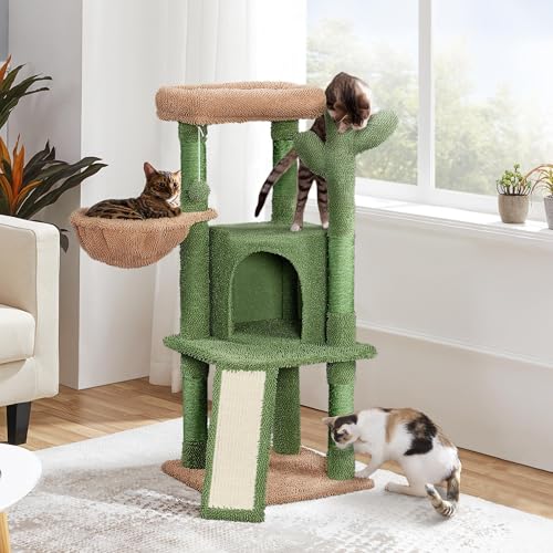 Yaheetech Cactus Cat Tree, 42in Cat Tower for Indoor Cats, Multi Level Kitten Condo Scratching Post, Cat Activity Center Pet Furniture w/Ball, Plush