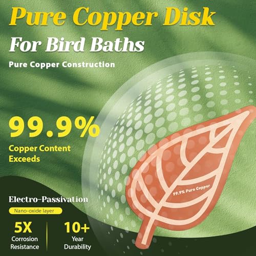 3Pcs Bird Bath Copper Purification Disk 99.99% Pure Copper Water Cleaning Discs 0.6mm Physical Clean Water for All-Season Universal Natural Fit for
