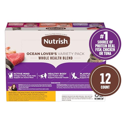Nutrish Grain Free Ocean Lover's Whole Health Blend Variety Pack Wet Cat Food, 2.8 oz. Cup, 12 Count (Rachael Ray)