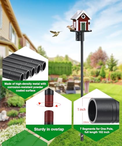 Heavy Duty Bird Feeder Pole - 109 Inch Adjustable 1 Inch Metal Bird House Pole with 14” Deep Auger Base | Outdoor Mount Kit for Bluebird Houses