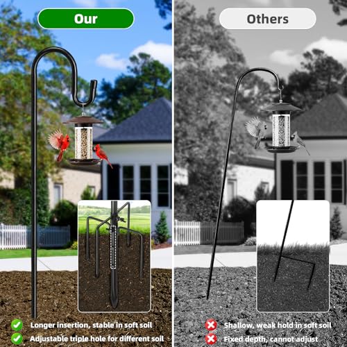 COCONUT 78" Heavy Duty Shepherds Hooks for Outdoor, Bird Feeder Pole with 5 Prong Base, Adjustable Height Shepherds Hook for Hummingbird Feeder, Bird