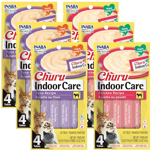 INABA Churu for Cats, Functional, Creamy Lickable Purée Cat Treat for Indoor Care and Hairball Control, 0.5 Ounces Each, 24 Tubes (4 per Pack), 2