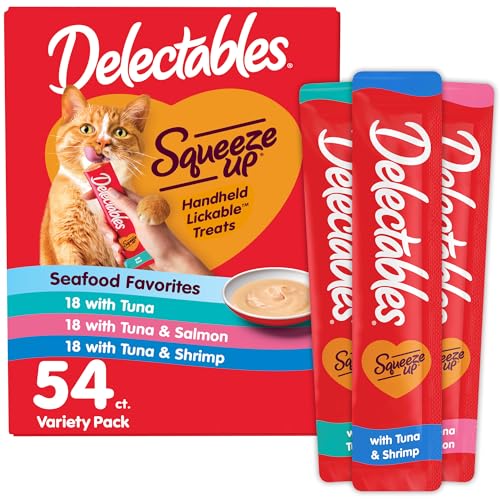 Delectables Squeeze Up Seafood Variety Pack, Creamy Squeezable Puree, Lickable Wet Cat Treats, Grain Free, No Added Fillers, No by-Products, No Added
