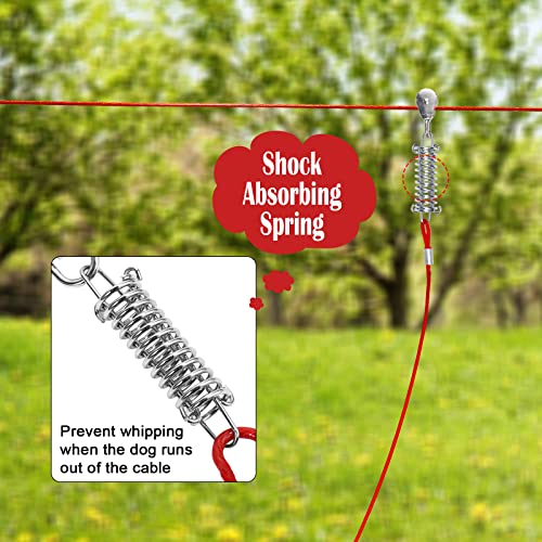 100FT Dog Runner for Yard with 15FT Tie Out Cable - Heavy Duty Trolley System for Large Dogs Up to 250LBS, Backyard/Park/Camping Use (Red, 100FT+15FT)
