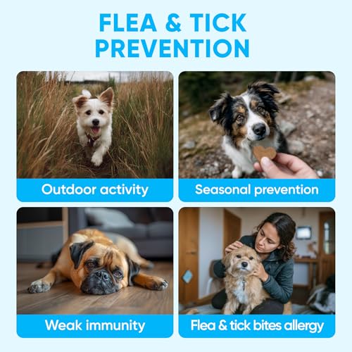 Chewable Flea and Tick Prevention for Dogs - 120 Soft Chews Made in USA - Oral Flea and Tick Control Pills for Small, Medium, Large Dogs and Puppies