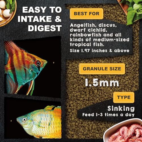 Ultra Fresh Tropical Fish Food, Wild Sword Prawn, Natural Color Enhancement, Slow Sinking Pellet for Discus, Angelfish, Medium Sized Cichlids and