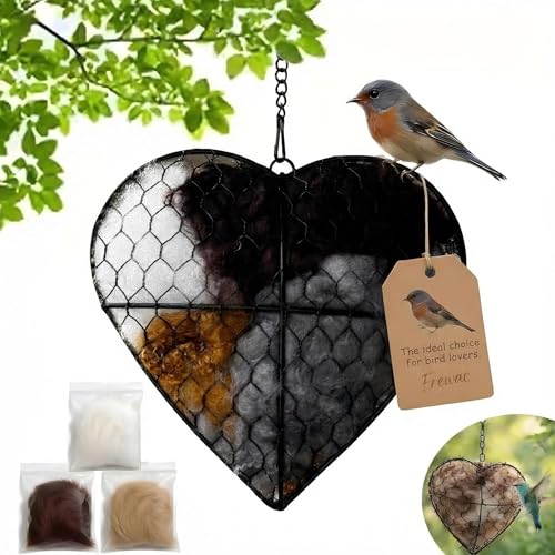 Handmade Fiber Bird Nesting Heart, Nesting Material for Wild Bird, Refillable Nesting Accessories, Hummingbird Nest/House, Outdoor Garden Decortion