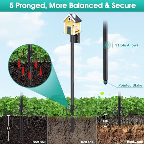 Bird House Pole,74 Inch Heavy Duty Bird Feeder Pole Mount Kit for Outdoors, 5-Prong Base, Splicing Adjustable Feeding Stand Station for Birds