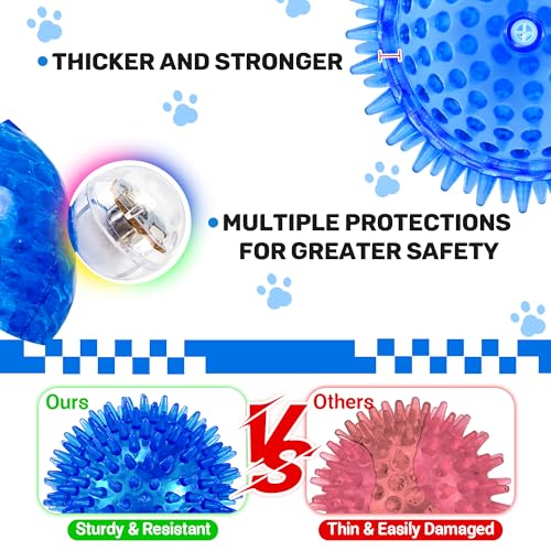 6 Pack 2.5" Light Up Squeaky Dog Balls, Spiky Dog Toy Balls for Puppy Small,Medium Dogs