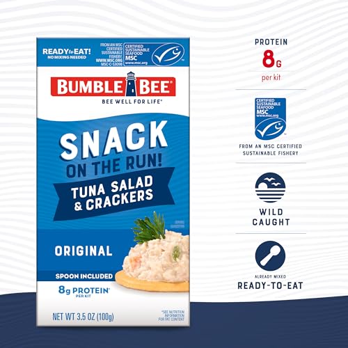 Bumble Bee Snack On The Run! Protein Pack, 8g per Box - Original Tuna Salad with Crackers Kit - Ready to Eat Easy-Open Can - Wild Caught