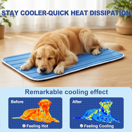 Dog Cooling Mat, Soft Fabric Cooling Mat for Dogs, Foldable Crate Pet Bed & Non-Slip, (Q-Max > 0.45) Long-Lasting Cool & Keep Your Pet Cool (Large