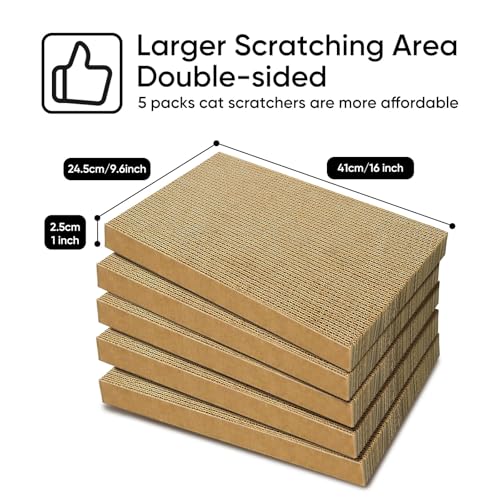 Cat Scratcher, 5 Packs in 1 Cardboard Box Cat Scratching Pad for Indoor Cats and Kitten, Cat Scratch Pad to Protect Furniture, Large Size