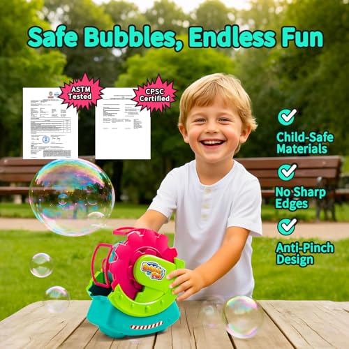 Bubble Machine for Toddlers Kids & Pets, with 8oz Safe Solution, Extra Large & Bubbles in Bubble Maker, Children & Pets Dog Toys Gift, Indoor/Outdoor