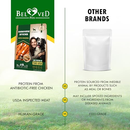 Beloved Pets Dog Treats & Long Lasting Rawhide Chews Wrapped Chicken 10.6 Oz – Pet Bones Sticks for Large, Medium & Small Breeds – Aggressive Chewers