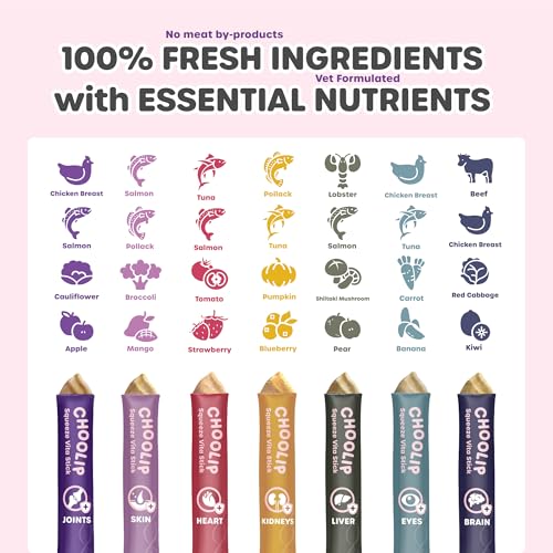 Choolip Squeeze Vita Stick Lickable Cat and Dog Treats – 49-Count Variety Pack – Real Meat Puree with Multivitamins for Total Pet Wellness