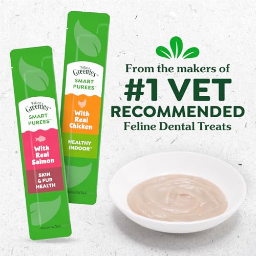 Greenies Feline Smart Purees Healthy Indoor Lickable Cat Treats with Real Chicken, 0.49 oz. Tubes, 20 Count